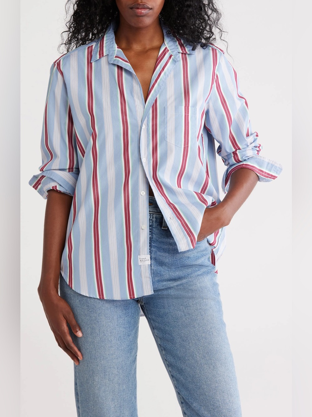 Frank & Eileen Shirley Stripe Oversized Fit Button Up Shirt M